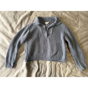 Sincerely Jules Grey Ribbed Knit Cropped Polo Sweater Long Sleeve V-Neck Small